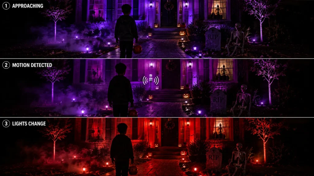 Halloween smart lighting ideas_
Make the Lights Change When Someone Approaches
