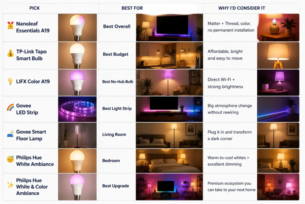 Quick Comparison Best Smart Lights for Renters