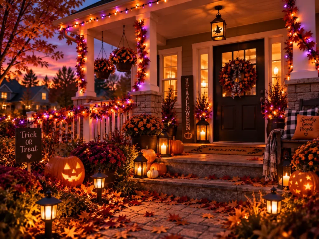 Layered Halloween lighting at three different heights